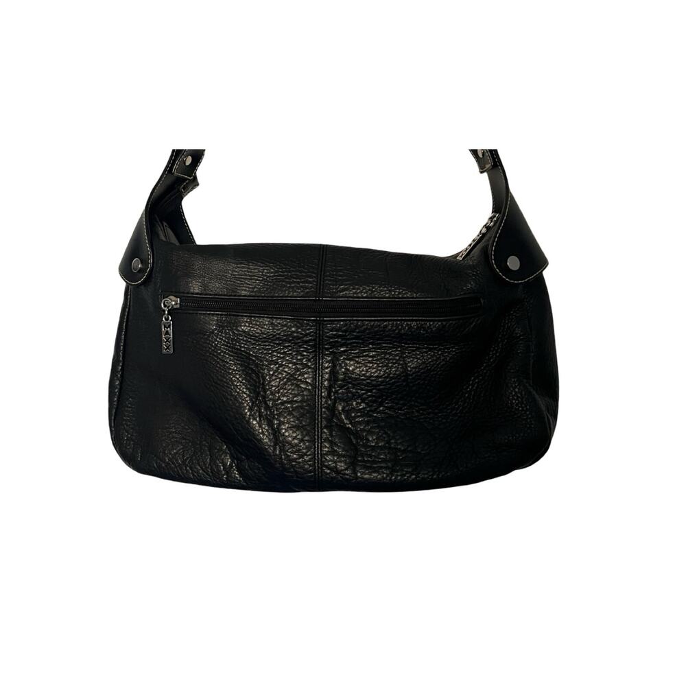 MAXX New York Black Leather Shoulder Bag Hobo Purse Large Pocket Handbag Silver - Picture 2 of 16